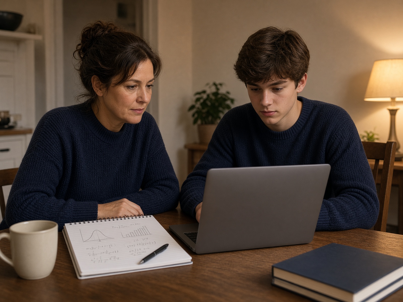 Parent et élève en séance de mathématiques à la maison