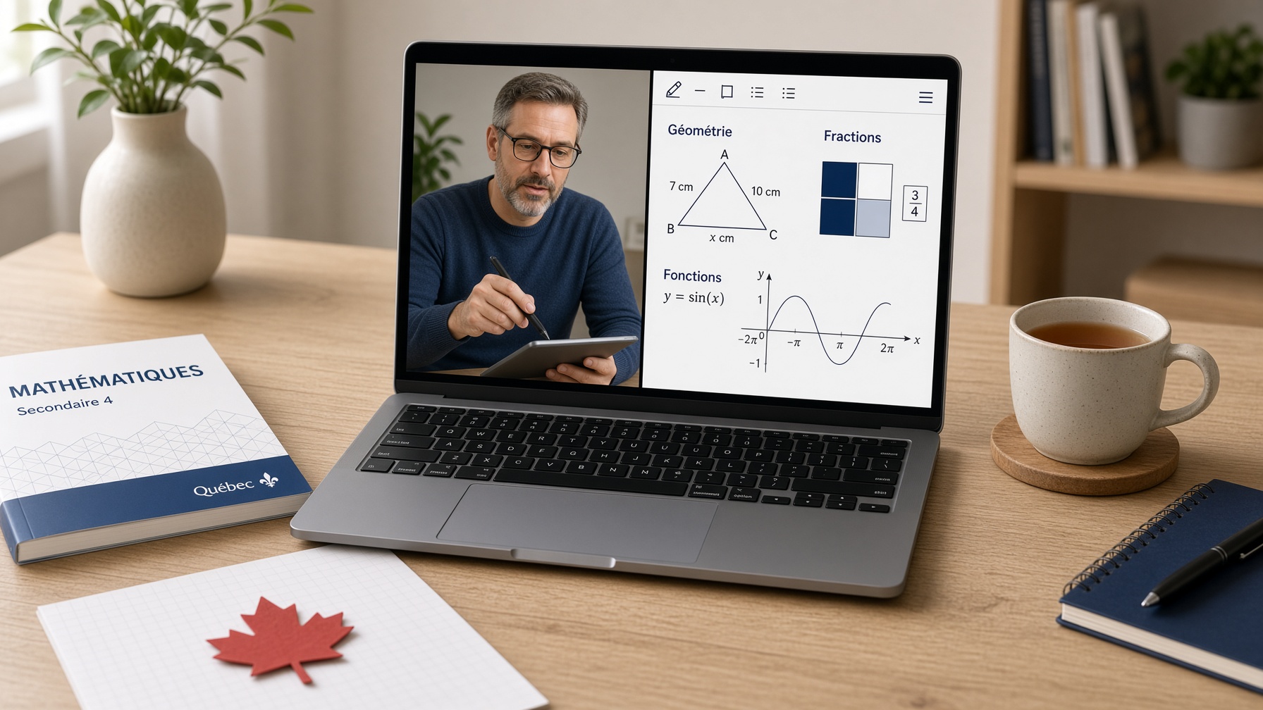 Écran de visioconférence utilisé pour un cours de mathématiques
